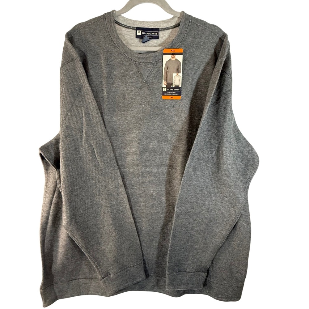 Island Sands Shirt Mens Reversible Crew Neck Sweater Long Sleeve Gray XXL NWT